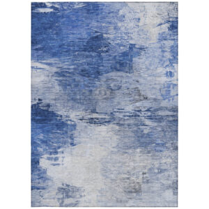 10' X 14' Denim Blue And Sky Blue Abstract Washable Indoor Outdoor Area Rug