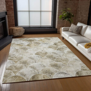 9' X 12' Beige Ivory And Tan Abstract Washable Indoor Outdoor Area Rug