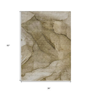 3' X 5' Brown Beige And Taupe Abstract Washable Indoor Outdoor Area Rug