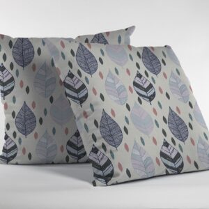 18” Cream Gray Leaves Suede Zippered Throw Pillow
