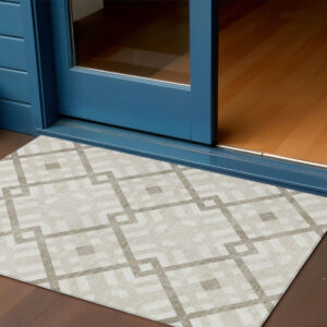 3' X 5' Beige Tan And Ivory Geometric Washable Indoor Outdoor Area Rug