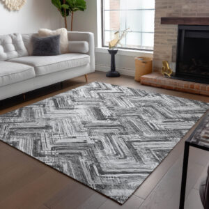 9' X 12' Gray Silver And Ivory Geometric Washable Indoor Outdoor Area Rug