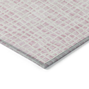 8' Pink And Ivory Round Striped Washable Indoor Outdoor Area Rug