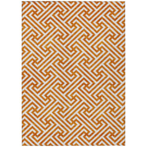 10' X 14' Orange And Ivory Geometric Washable Indoor Outdoor Area Rug