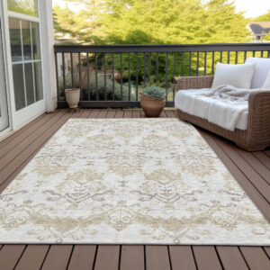 8' X 10' Ivory Beige And Taupe Oriental Washable Indoor Outdoor Area Rug