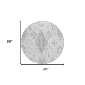 8' Silver Gray And Charcoal Round Moroccan Washable Indoor Outdoor Area Rug