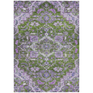 8' X 10' Olive Green And Purple Oriental Washable Indoor Outdoor Area Rug