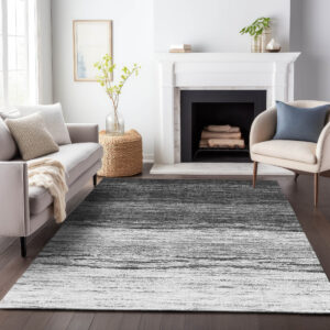 3' X 5' Gray Silver And Ivory Ombre Washable Indoor Outdoor Area Rug