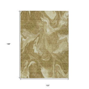 10' X 14' Brown Beige And Ivory Abstract Washable Indoor Outdoor Area Rug