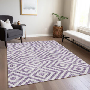 5' X 8' Purple And Ivory Geometric Washable Indoor Outdoor Area Rug