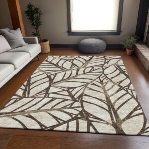 3' X 5' Chocolate And Beige Floral Washable Indoor Outdoor Area Rug