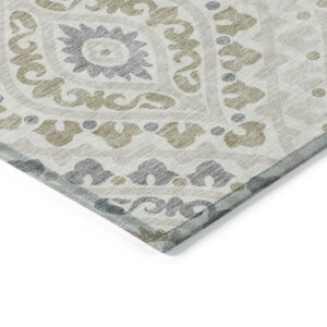 9' X 12' Ivory Beige And Gray Floral Washable Indoor Outdoor Area Rug