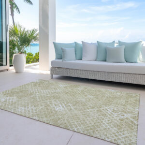 8' X 10' Beige Tan And Ivory Geometric Washable Indoor Outdoor Area Rug