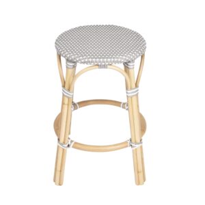 24" Natural Gray and White Rattan Backless Counter Height Bar Chair