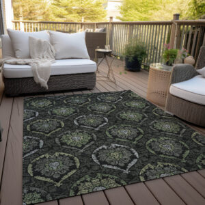 3' X 5' Green Gray And Charcoal Medallion Washable Indoor Outdoor Area Rug