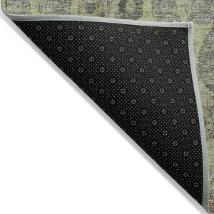 9' X 12' Artichoke Green Green And Gray Damask Washable Indoor Outdoor Area Rug