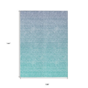 9' X 12' Sky Blue And Teal Blue Ombre Washable Indoor Outdoor Area Rug