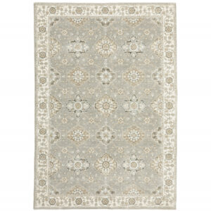 6' X 9' Grey Ivory Tan Brown And Gold Oriental Power Loom Stain Resistant Area Rug