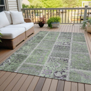 8' X 10' Green And Charcoal Patchwork Washable Indoor Outdoor Area Rug