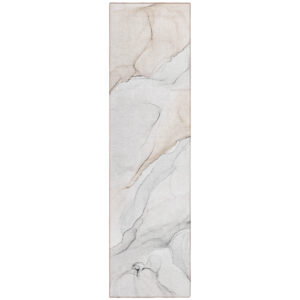 8' Runner Beige Ivory and Gray Abstract Washable Non Skid Indoor Outdoor Runner Rug
