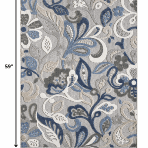 3' X 5' Blue Gray Jacobean Floral Indoor Outdoor Area Rug