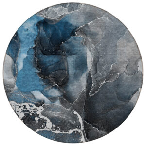 8' Round Ivory Blue and Gray Round Abstract Washable Non Skid Indoor Outdoor Area Rug