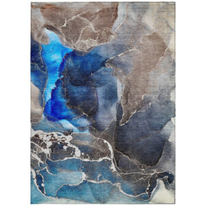 10' X 14' Blue Abstract Washable Non Skid Indoor Outdoor Area Rug