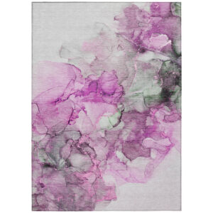 3' X 5' Gray and Purple Abstract Washable Non Skid Indoor Outdoor Area Rug