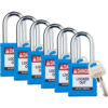 Brady® Safety Lockout Padlock Keyed Different 1-1/2"" Plastic/Steel Blue 6/PK